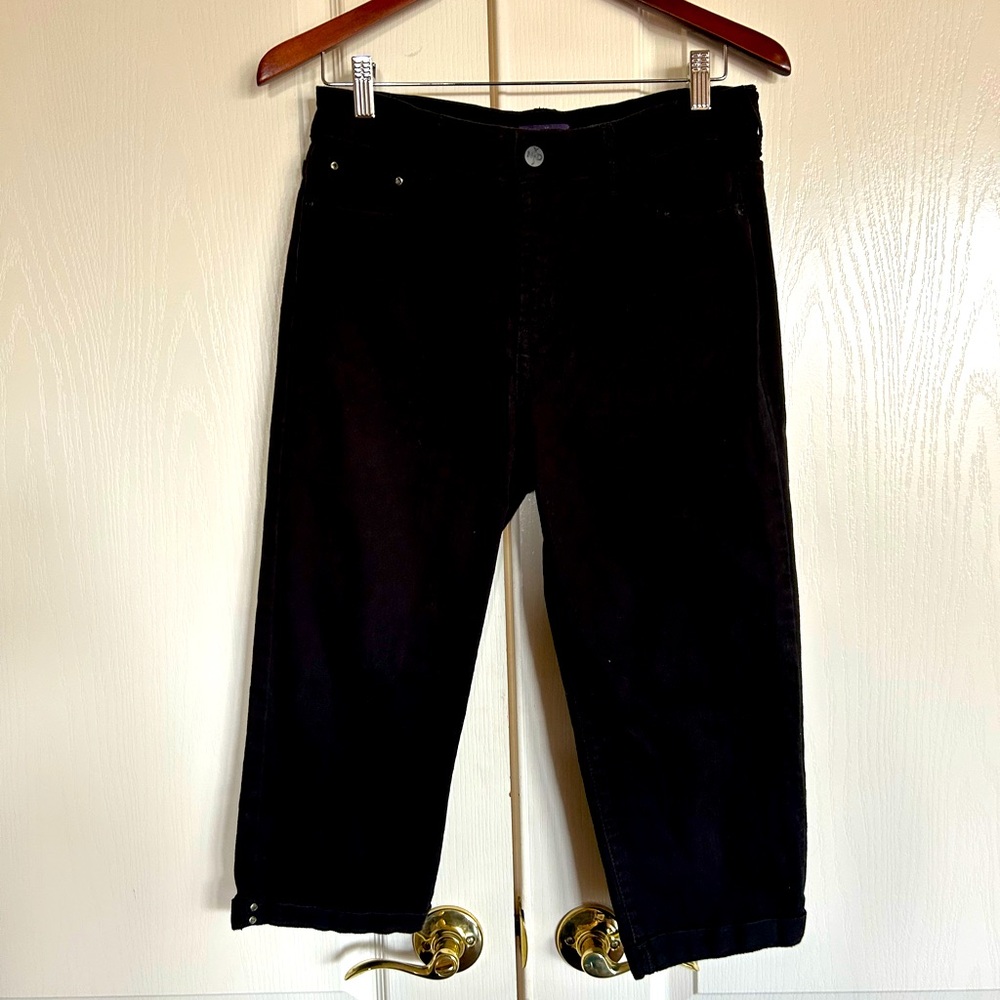 NYDJ Black Cropped Ankle Pants with Button Hem